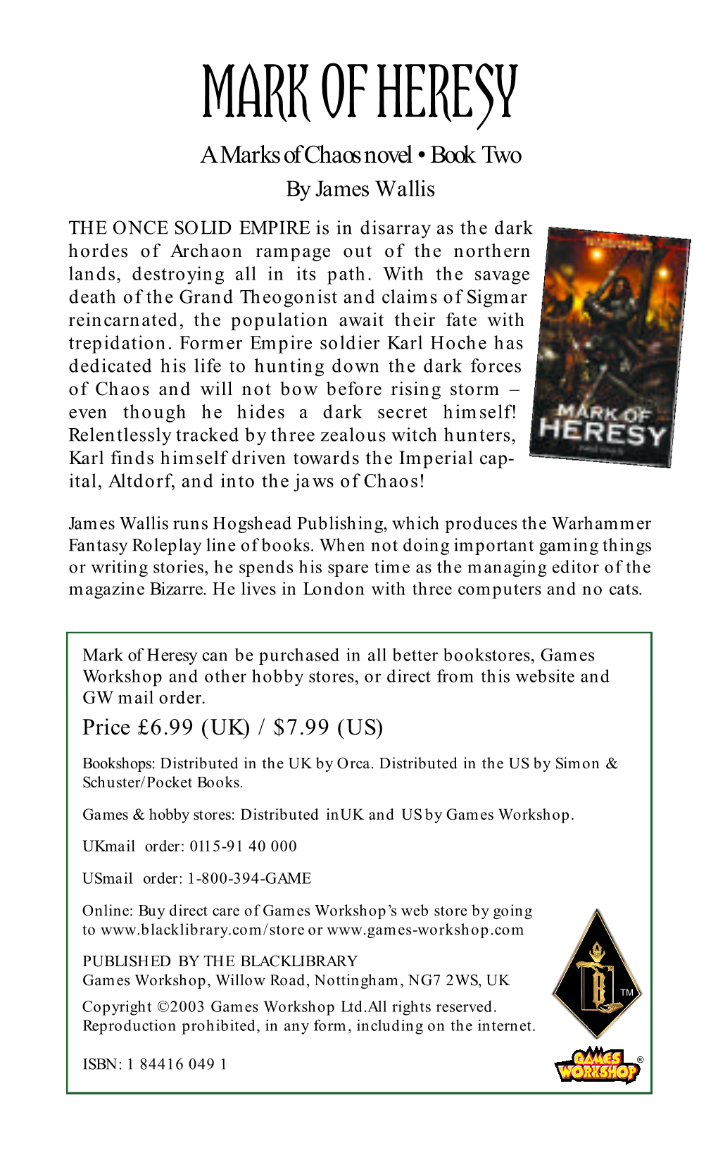 PDF Extract from 'Mark of Heresy' by James Wallis