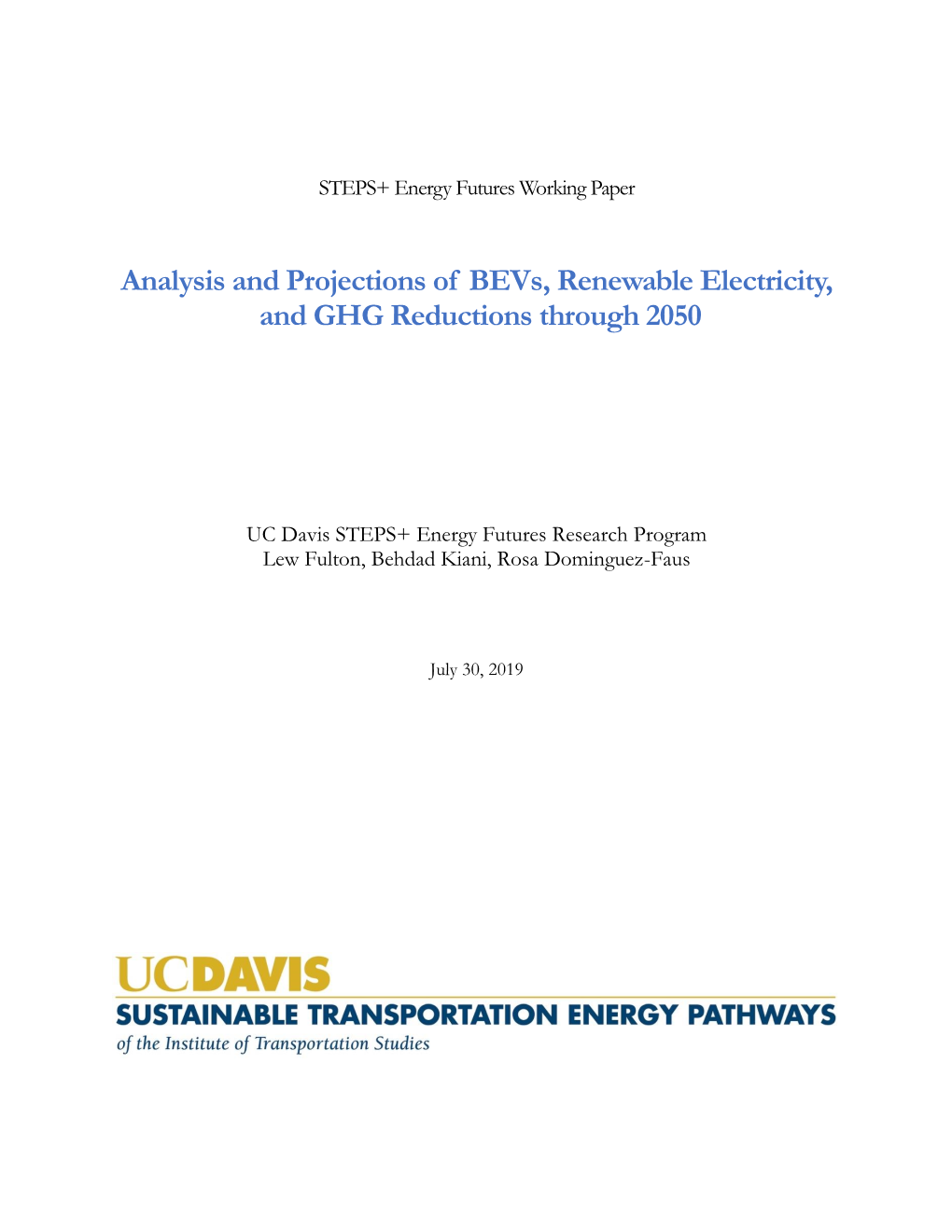 Analysis and Projections of Bevs, Renewable Electricity, and GHG Reductions Through 2050