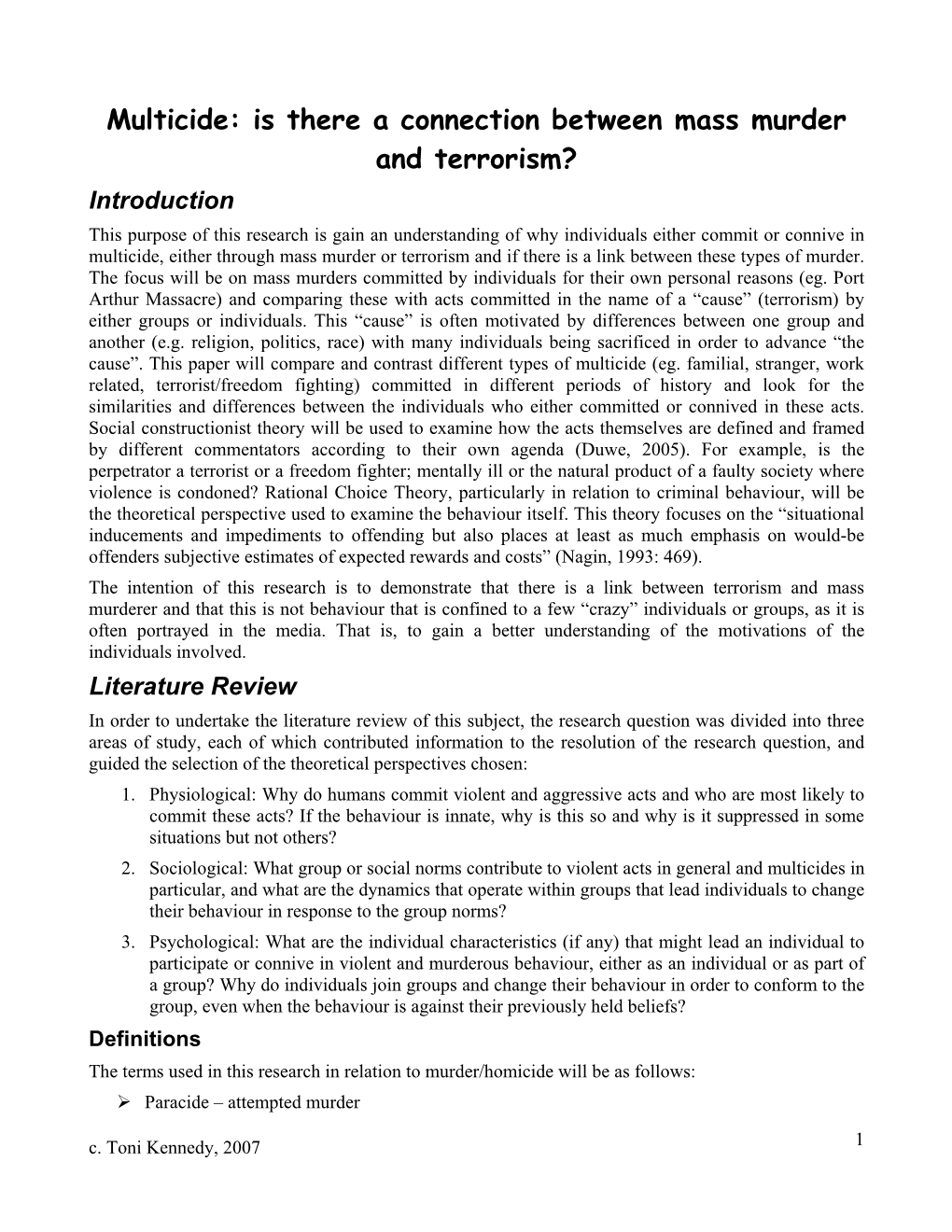 Multicide: Is There a Connection Between Mass Murder and Terrorism?