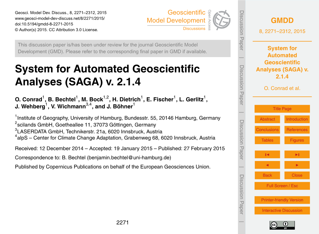 System for Automated Geoscientific Analyses (SAGA) V. 2.1.4