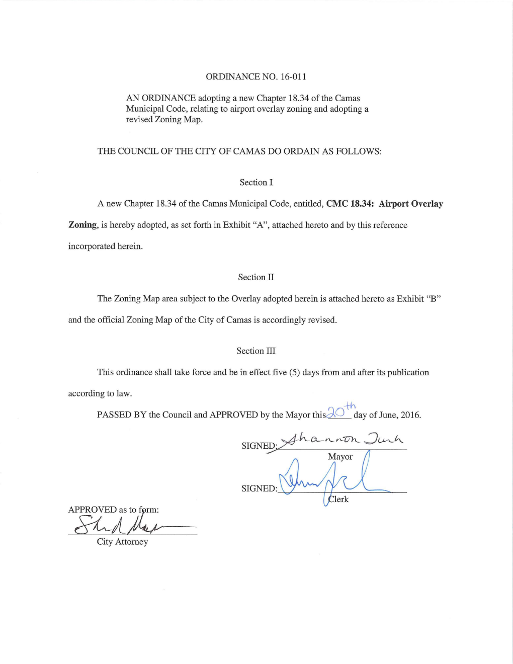 Airport Overlay Zoning and Adopting a Revised Zoning Map