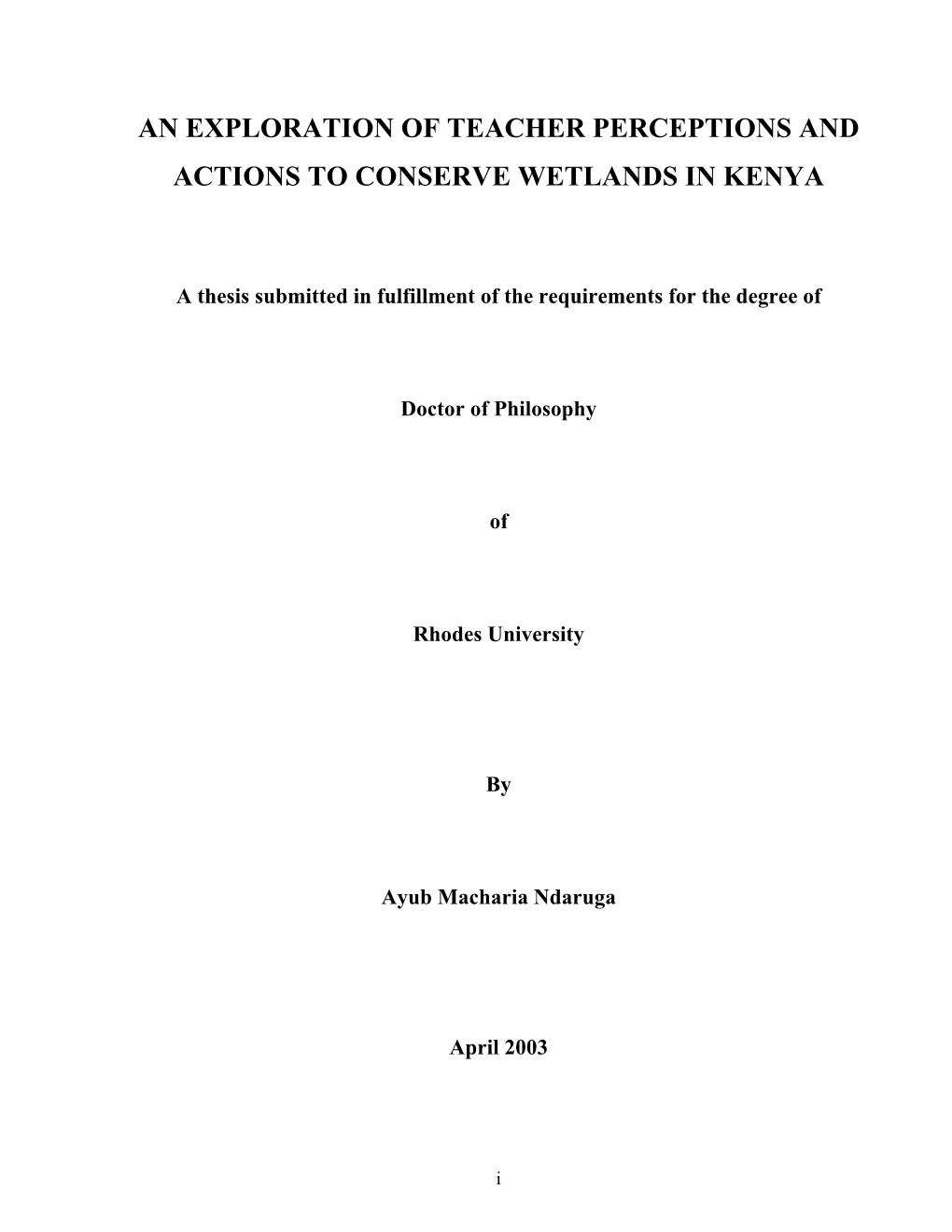 A Case Study of the Water and Wetlands Conservation In