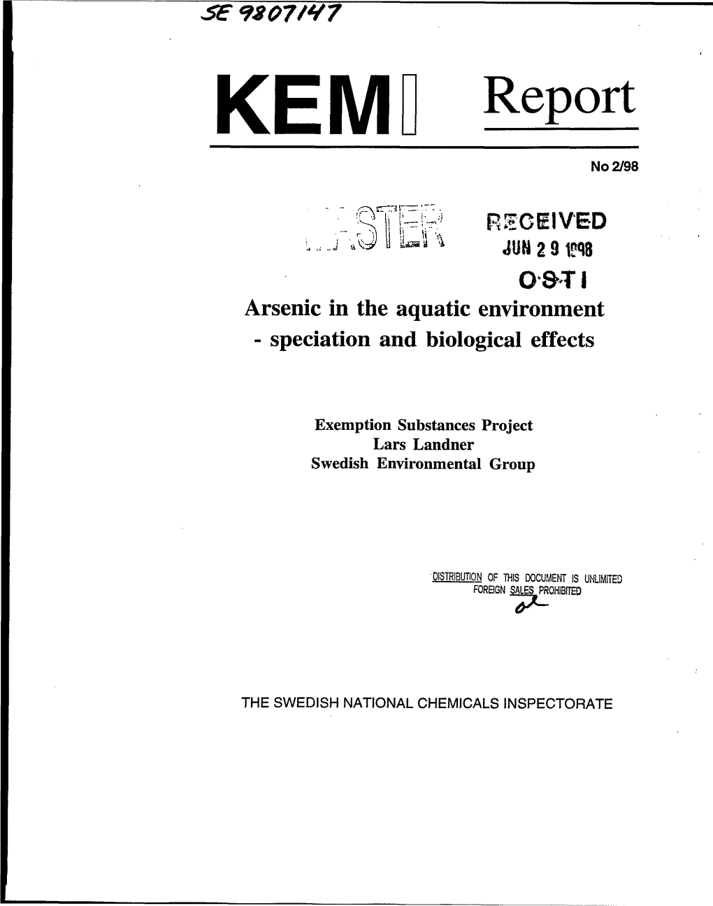 Arsenic in the Aquatic Environment - Speciation and Biological Effects