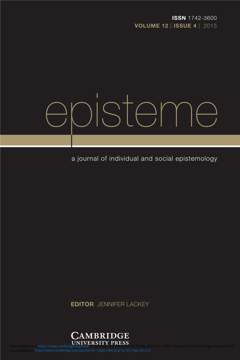 Episteme a Journal of Individual and Social