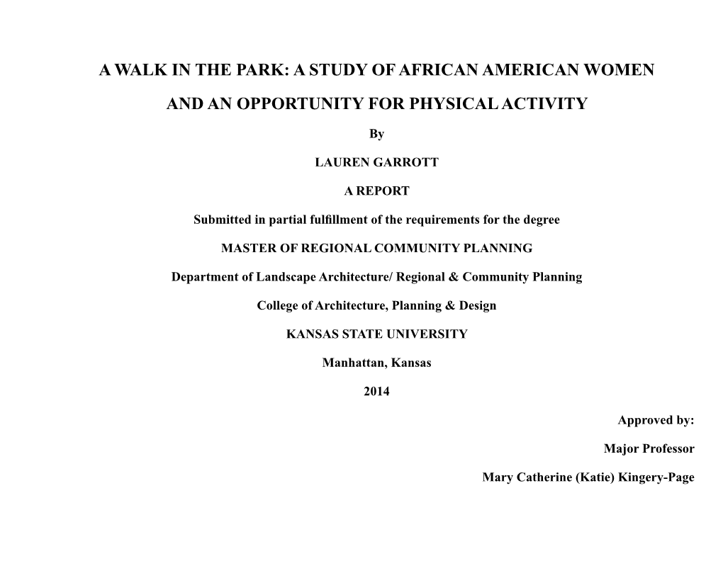 A Walk in the Park: a Study of African American Women and an Opportunity for Physical Activity