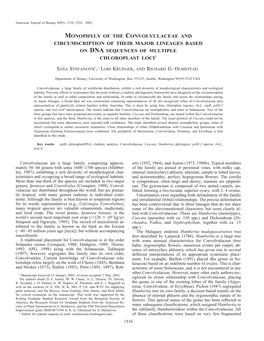 Monophyly of the Convolvulaceae and Circumscription of Their Major Lineages Based on Dna Sequences of Multiple Chloroplast Loci1