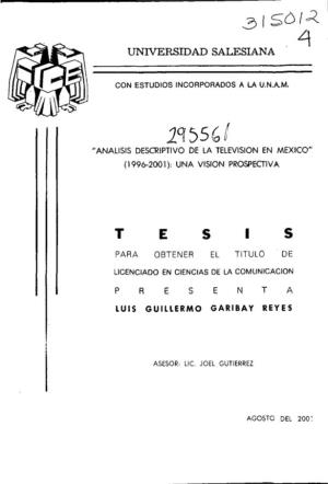 TESIS: Anallsis DESCRIPTIVO DE LA TELEVISION EN MEXICO (1996
