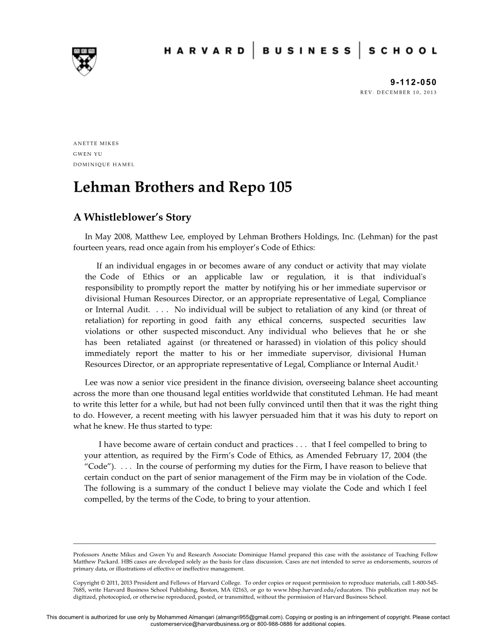 Lehman Brothers and Repo 105