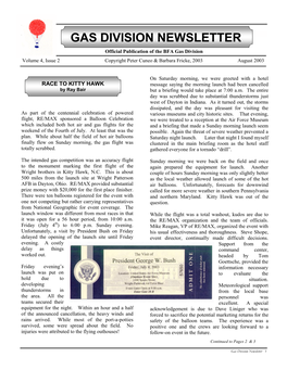 GAS DIVISION NEWSLETTER Official Publication of the BFA Gas Division