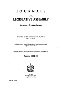 Journals Legislative Assembly