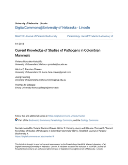Current Knowledge of Studies of Pathogens in Colombian Mammals