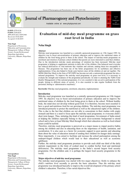 Evaluation of Mid-Day Meal Programme on Grass Root Level in India