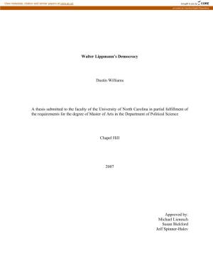 Walter Lippmann's Democracy Dustin Williams a Thesis Submitted to The