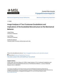 Image Analyses of Two Crustacean Exoskeletons and Implications of the Exoskeletal Microstructure on the Mechanical Behavior