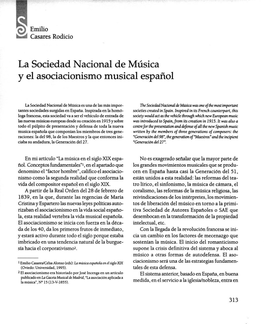 La Sociedad Nacional De Música Y El Asociacionismo Musical Español
