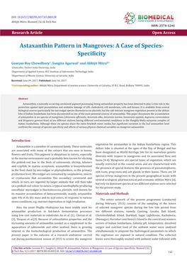 Astaxanthin Pattern in Mangroves: a Case of Species-Specificity & Tech Res