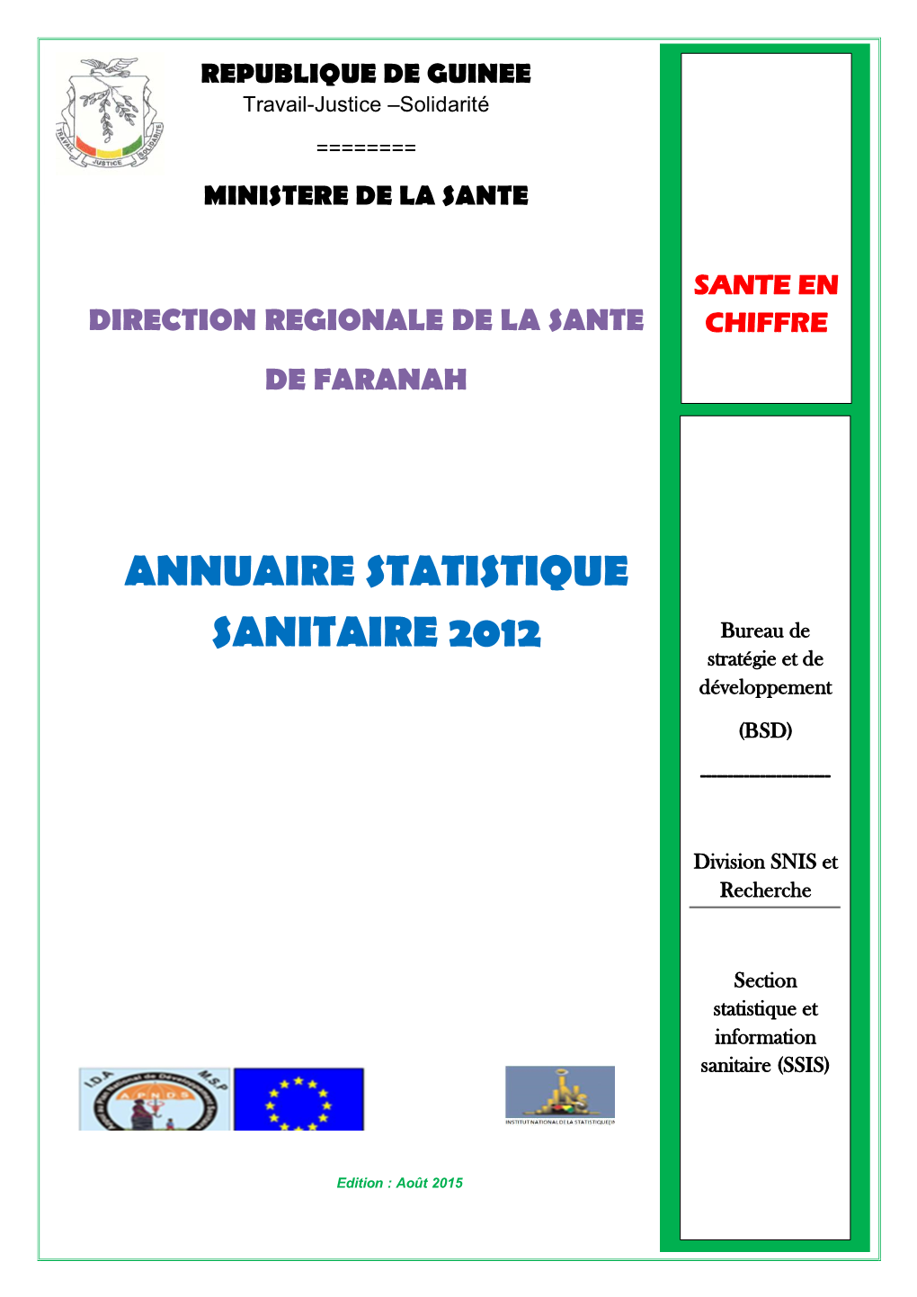 Annuaire Statistiques Sanitaires 2012 Faranah