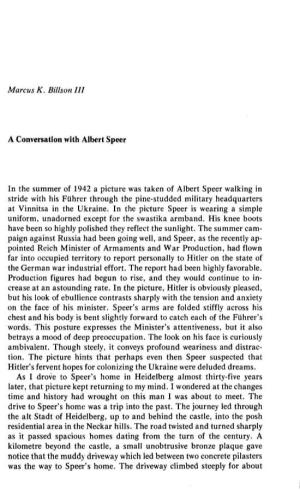 Marcus K. Billsonl/1 a Conversation with Albert Speer in the Summer Of