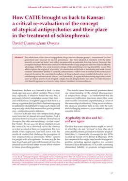 How CATIE Brought Us Back to Kansas: a Critical Re-Evaluation of the Concept of Atypical Antipsychotics and Their Place In
