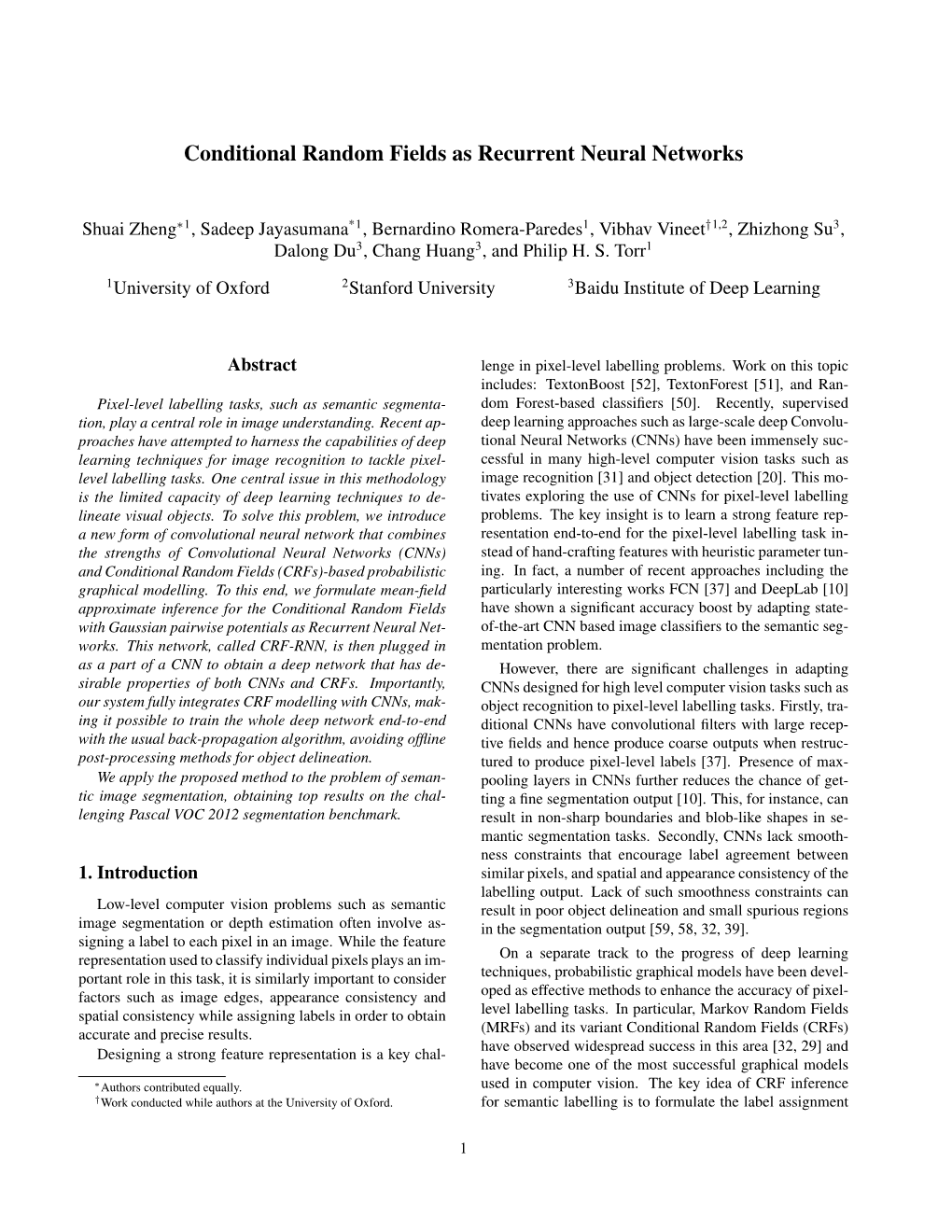 Conditional Random Fields As Recurrent Neural Networks