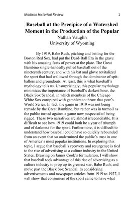 Baseball at the Precipice of a Watershed Moment in the Production of the Popular Nathan Vaughn University of Wyoming