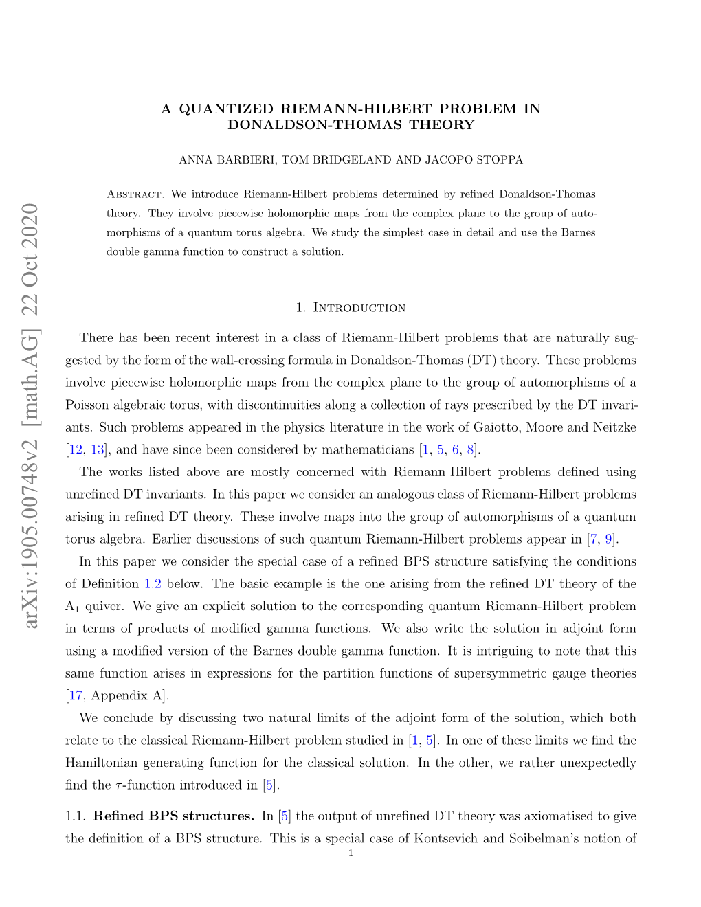 Arxiv:1905.00748V2 [Math.AG] 22 Oct 2020 a Aefnto Rssi Xrsin O H Atto Ucin Fs of Functions Int Partition Is the It S for [ Function