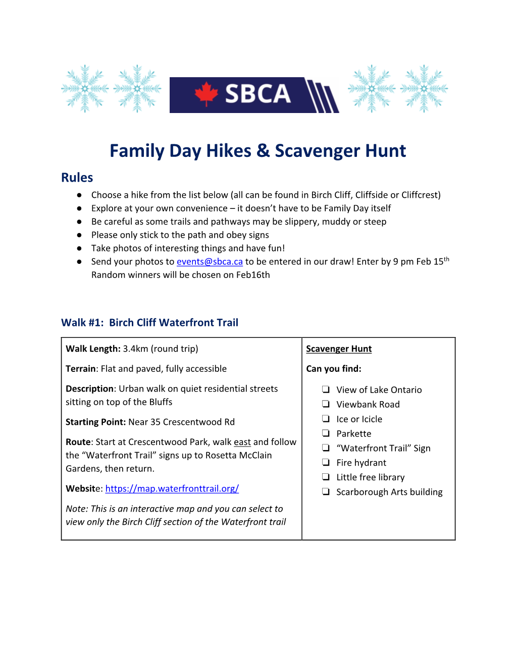 Family Day Hikes & Scavenger Hunt