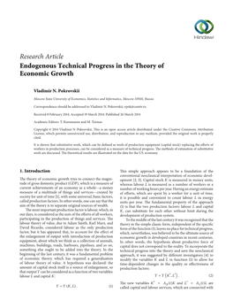 Endogenous Technical Progress in the Theory of Economic Growth