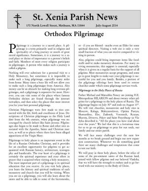 St. Xenia Parish News 170 North Lowell Street, Methuen, MA 01844 July-August 2014 Orthodox Pilgrimage