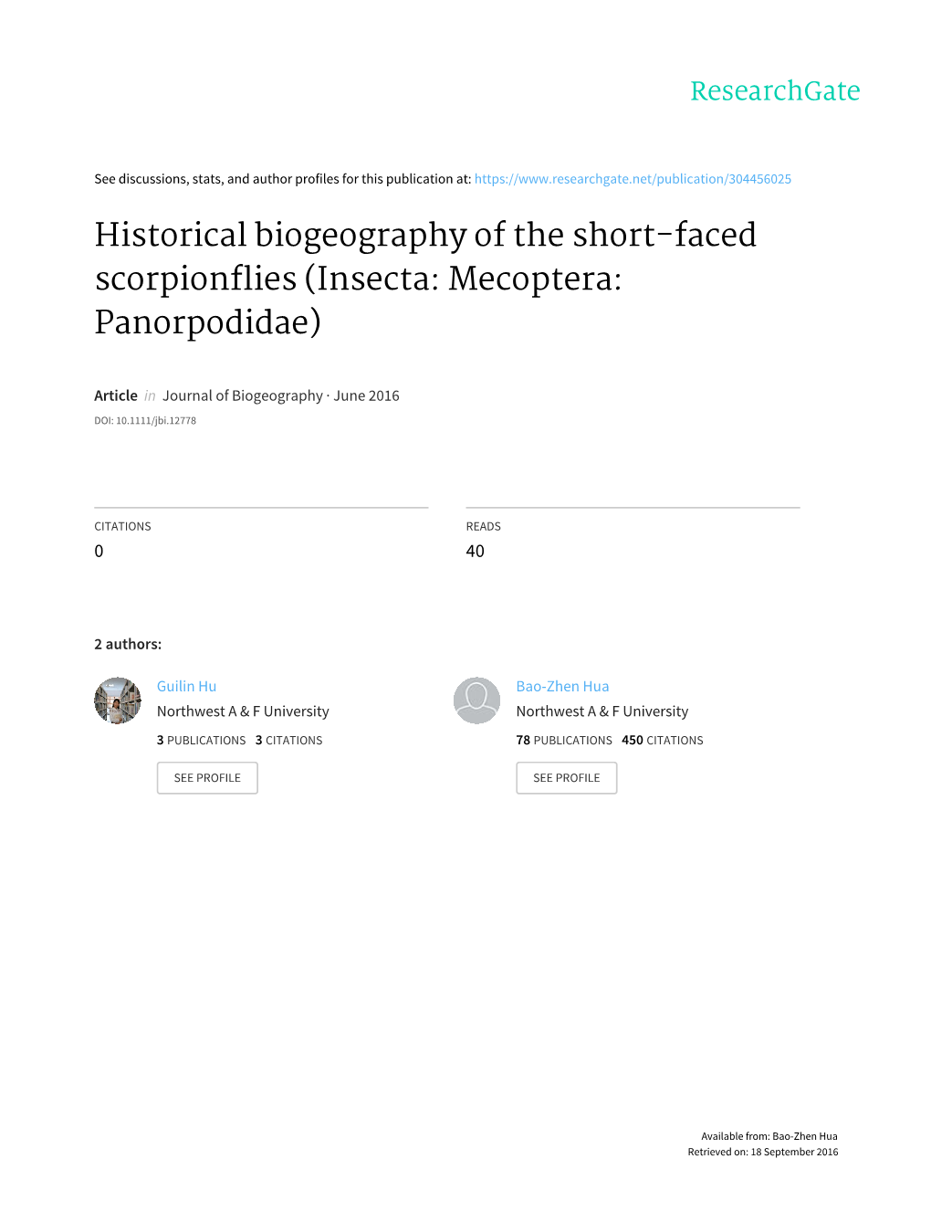 Historical Biogeography of the Short-Faced Scorpionflies (Insecta: Mecoptera: Panorpodidae)