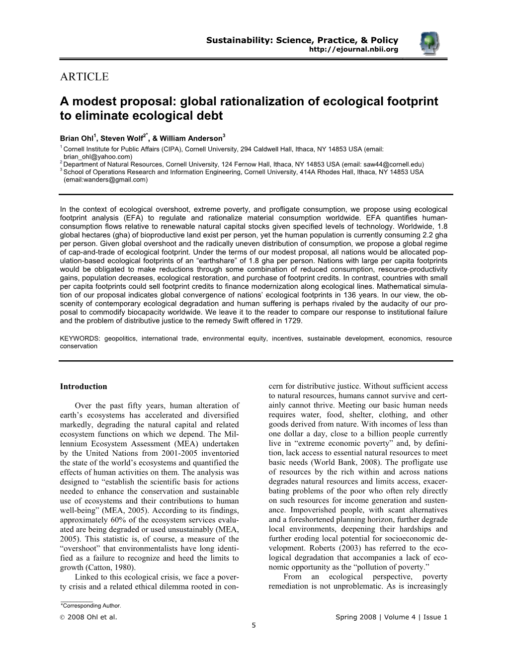 SSPP:A Modest Proposal: Global Rationalization of Ecological Footprint to Eliminate Ecological Debt