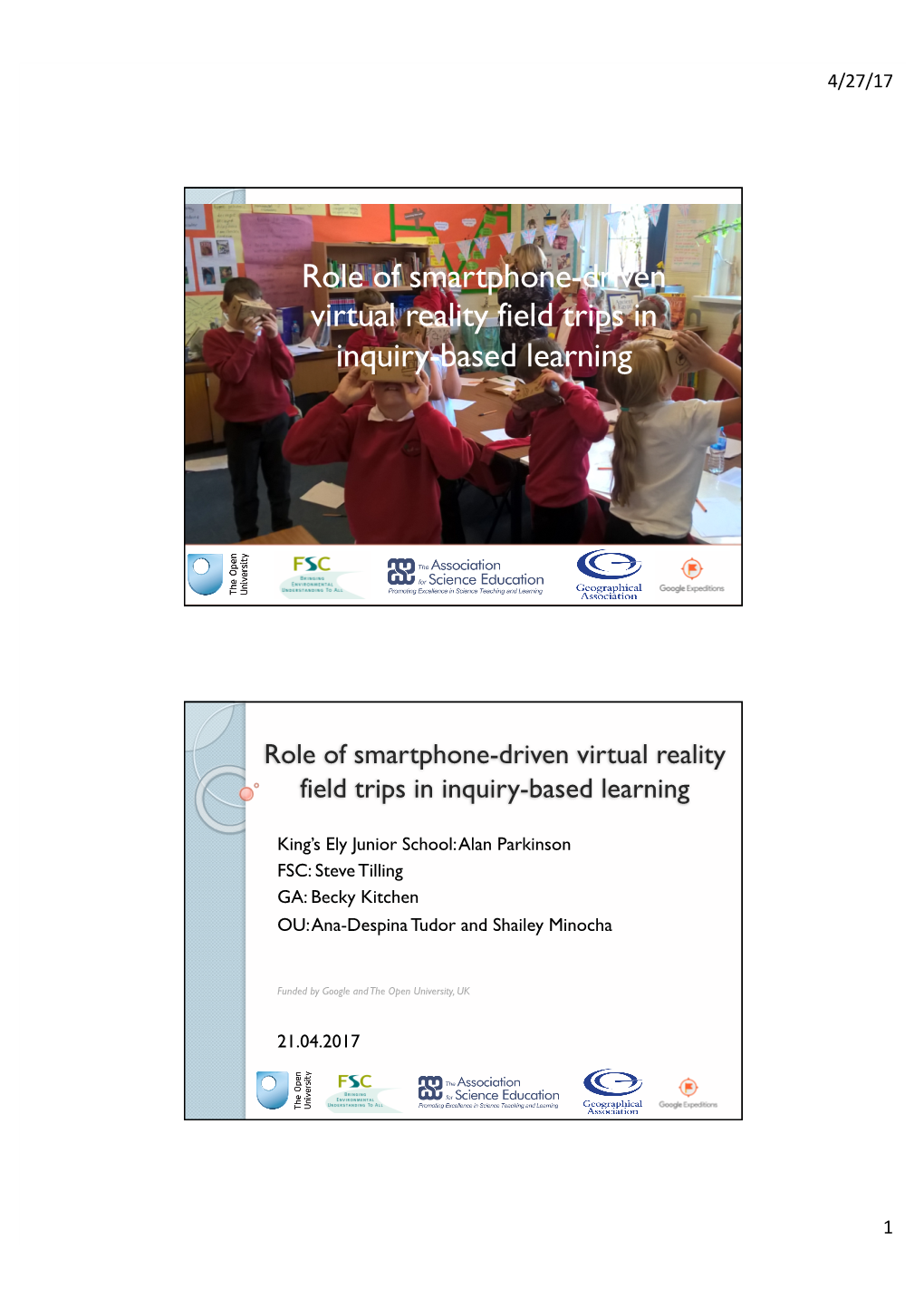 Role of Smartphone-Driven Virtual Reality Field Trips in Inquiry-Based Learning