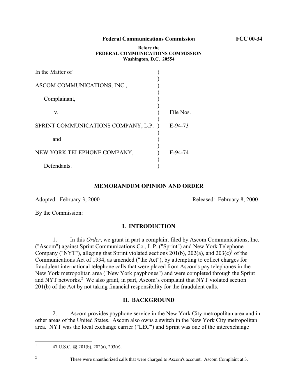 Federal Communications Commission FCC 00-34