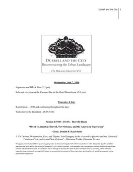 Durrell and the City 1 Wednesday, July 7, 2010 Aquarium and IMAX Film