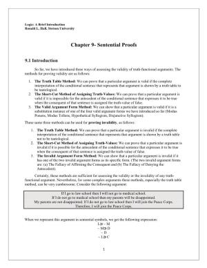 Chapter 9- Sentential Proofs