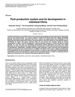 Pork Production System and Its Development in Mainland China