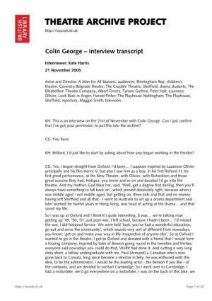 Theatre Archive Project: Interview with Colin George