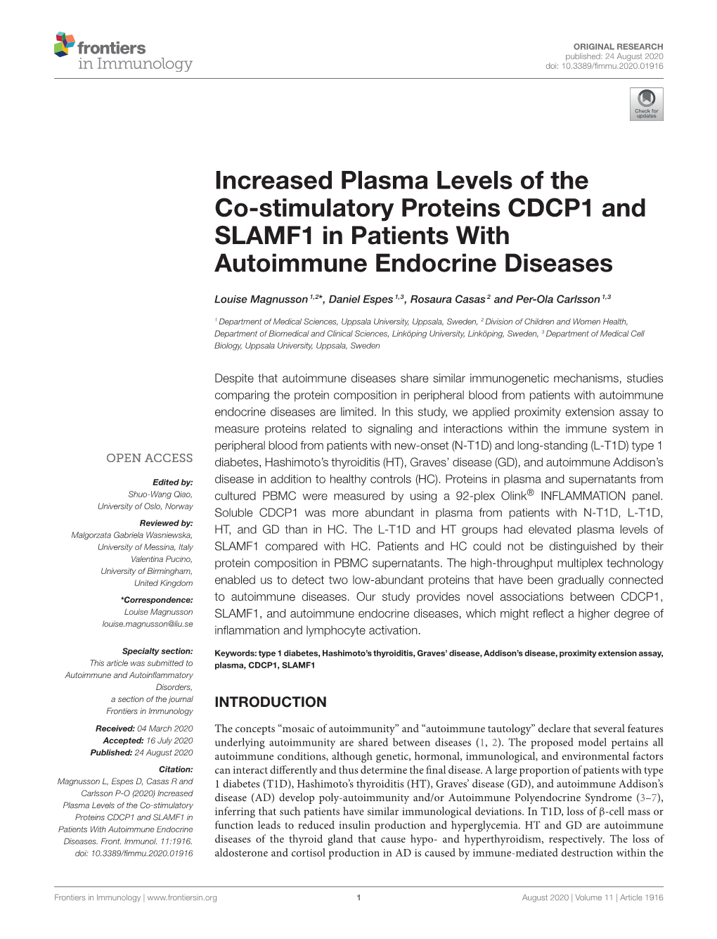 Increased Plasma Levels of the Co-Stimulatory Proteins CDCP1 and SLAMF1 in Patients with Autoimmune Endocrine Diseases