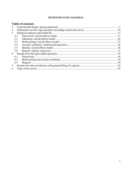 Table of Contents 1 Experimental Design: Species Presented