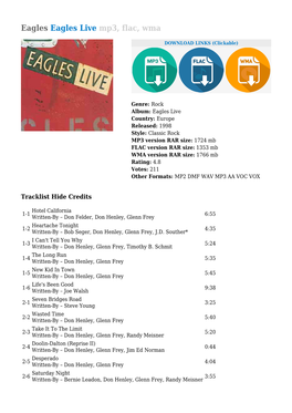 Eagles Eagles Live Mp3, Flac, Wma