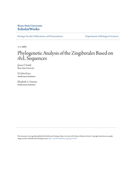 Phylogenetic Analysis of the Zingiberales Based on Rbcl Sequences James F