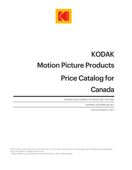 KODAK Motion Picture Products Price Catalog US