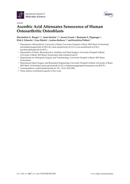 Ascorbic Acid Attenuates Senescence of Human Osteoarthritic Osteoblasts