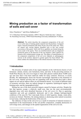 Mining Production As a Factor of Transformation of Soils and Soil Cover