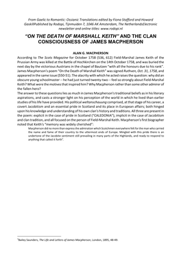 On the Death of Marshall Keith” and the Clan Consciousness of James Macpherson