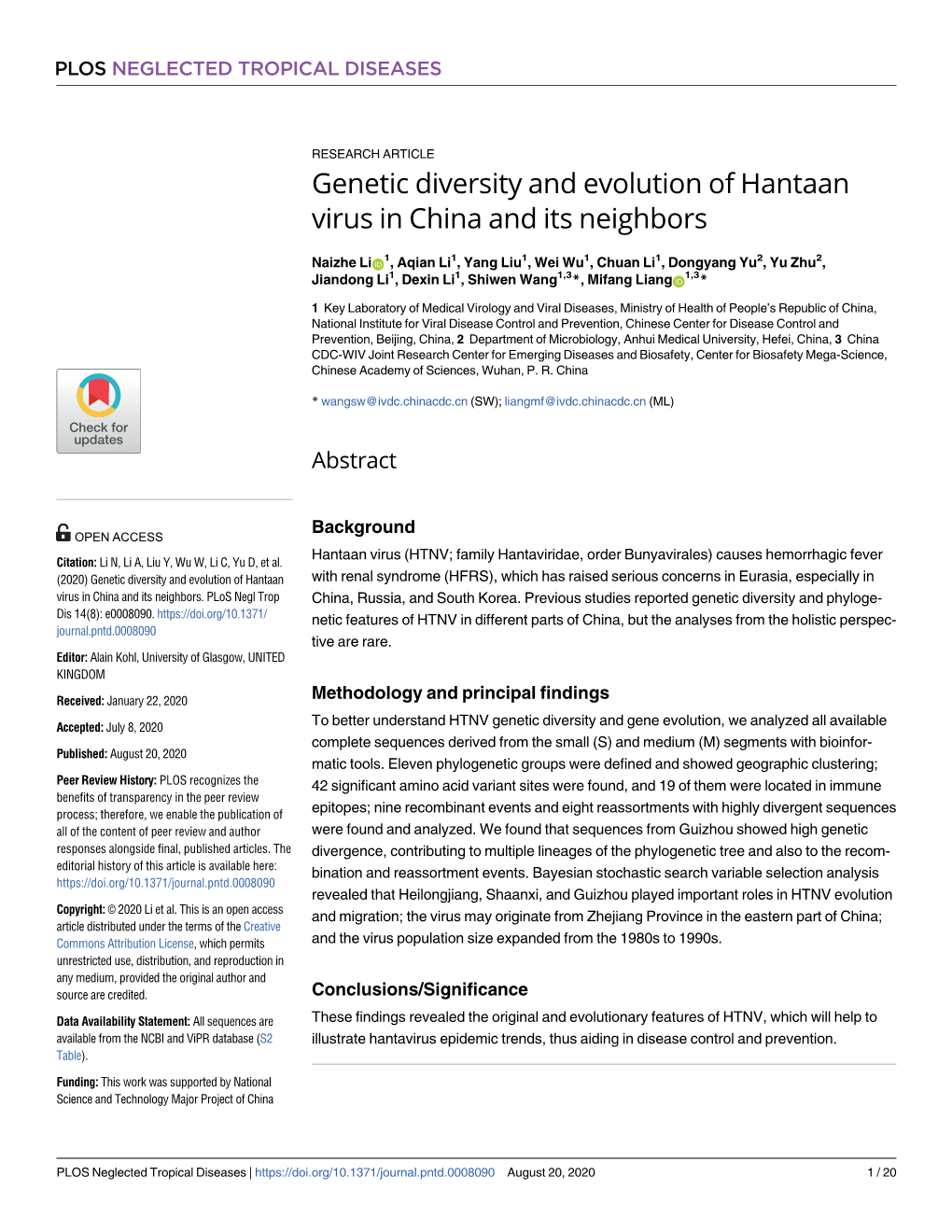 Genetic Diversity and Evolution of Hantaan Virus in China and Its Neighbors