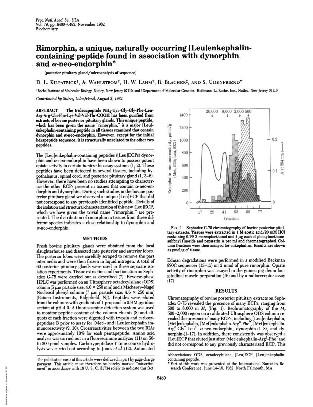 Containing Peptide Found in Association with Dynorphin -And A-Neo-Endorphin* (Posterior Pituitary Gland/Microanalysis of Sequence) D