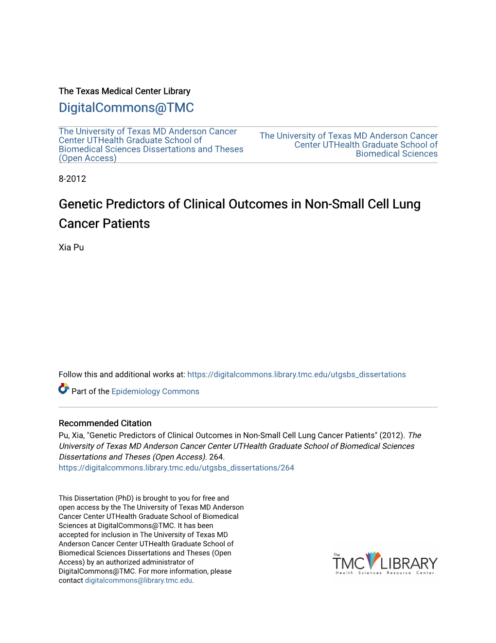 Genetic Predictors of Clinical Outcomes in Non-Small Cell Lung Cancer Patients
