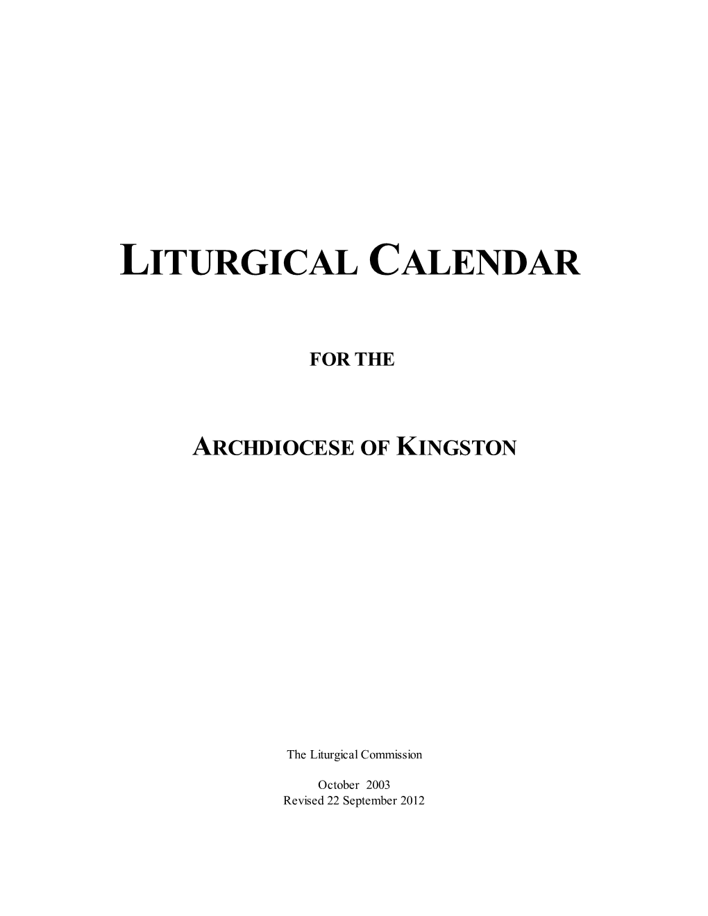 Liturgical Calendar