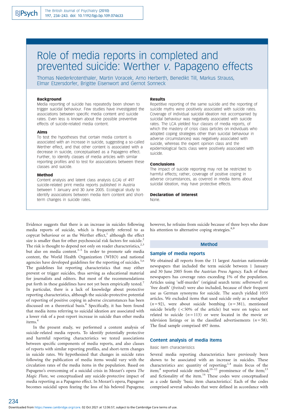 Role of Media Reports in Completed and Prevented Suicide: Werther V